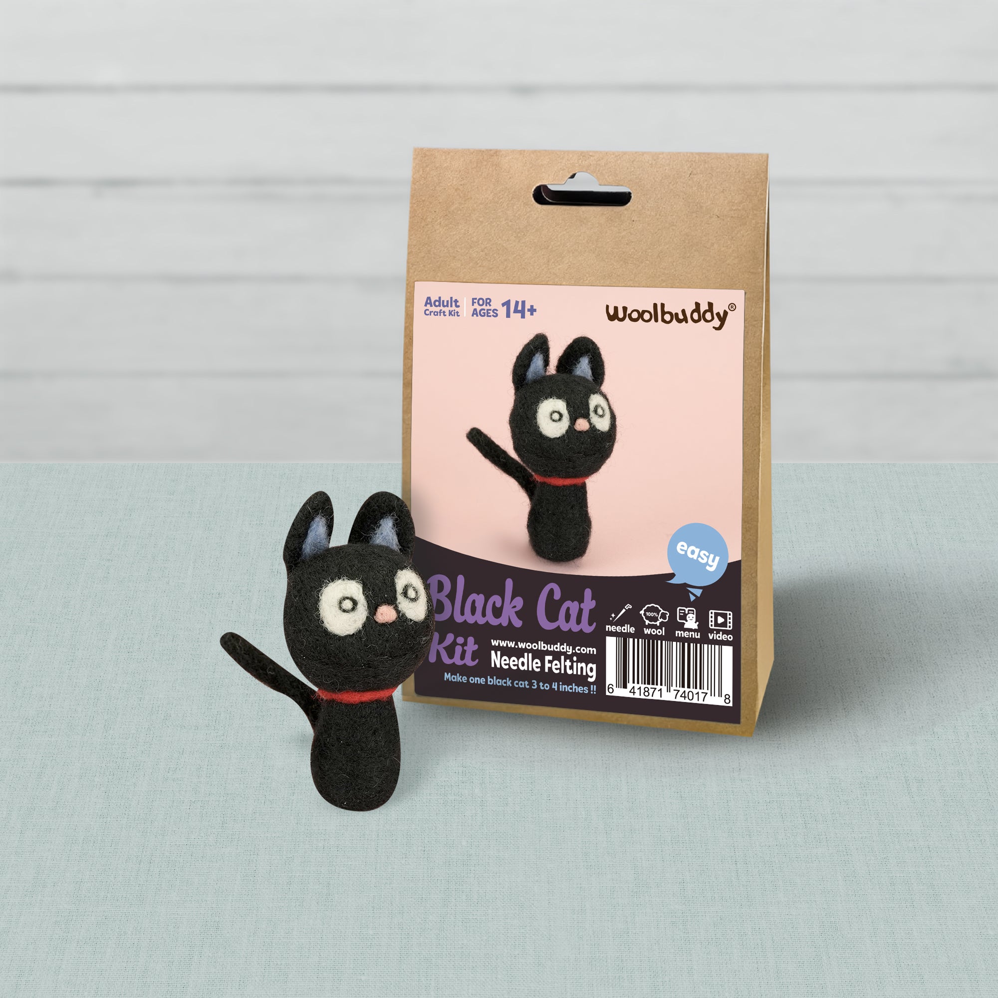 Black Cat Needle Felting Kit – DIY Felt Animal Craft | Woolbuddy