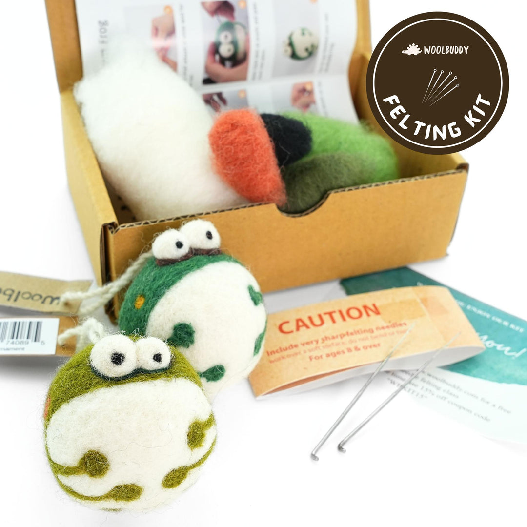 woolbuddy needle felting frog kit, complete felting set with needles, card insert and wool