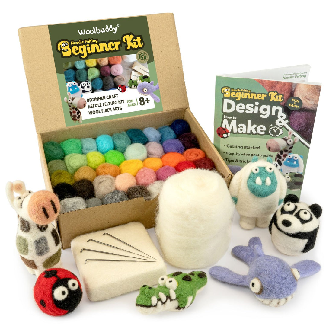 Beginner Needle Felting Kit – Woolbuddy Wool Roving Craft Set for DIY Felt Creations