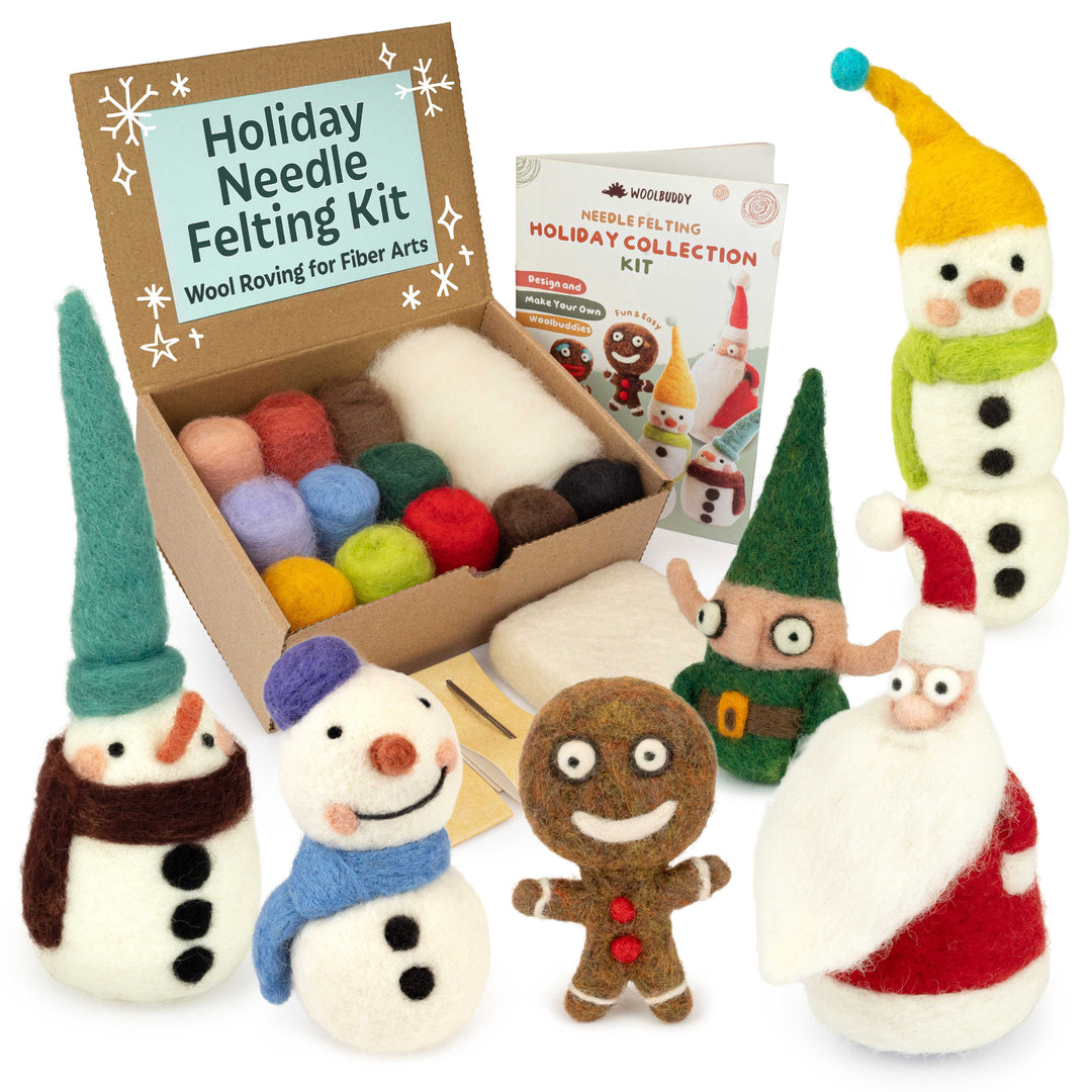 Woolbuddy Needle Felting Holiday Collection Kit – DIY Wool Felt Christmas Craft Set for Beginners