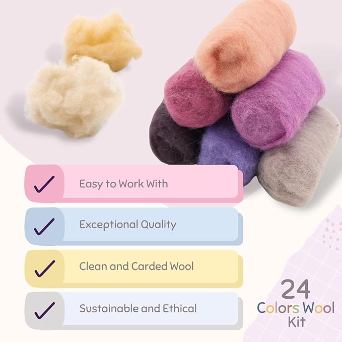 Wool Kit Needle Felting Wool Kit – 24 Mixed Colors for DIY Crafts | Woolbuddy