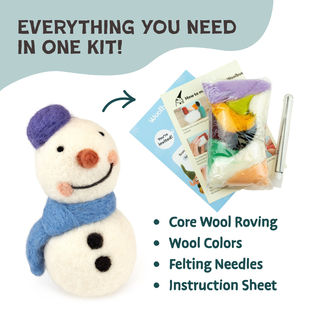 Woolbuddy Needle Felting Snowman Kit – DIY Wool Felt Christmas Craft for Beginners & Holiday Makers