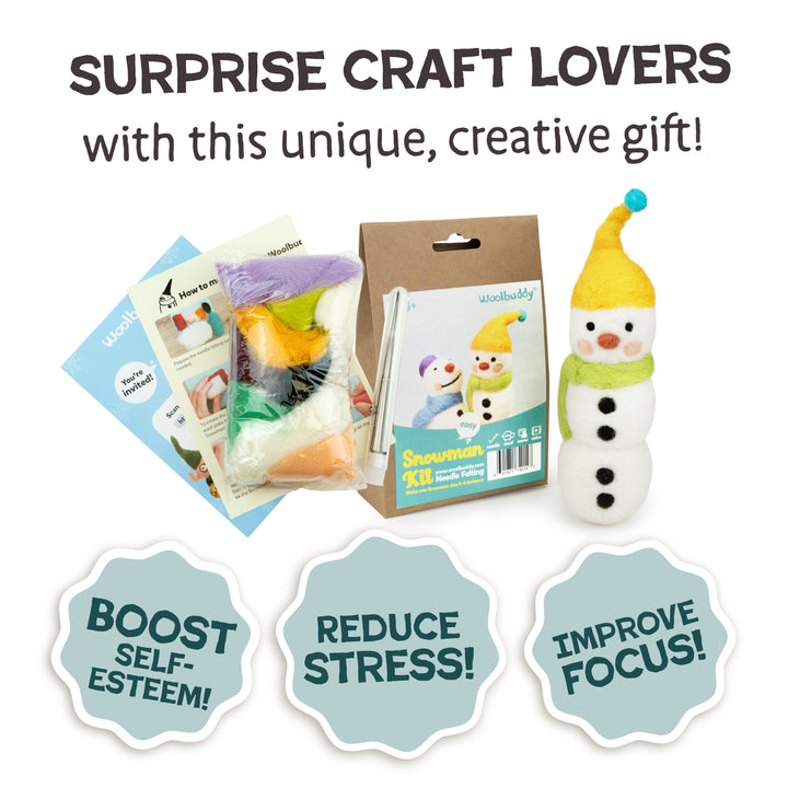 Woolbuddy Needle Felting Snowman Kit – DIY Wool Felt Christmas Craft for Beginners & Holiday Makers