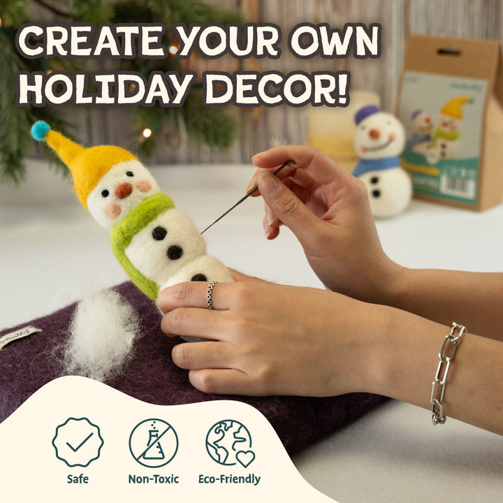 Woolbuddy Needle Felting Snowman Kit – DIY Wool Felt Christmas Craft for Beginners & Holiday Makers
