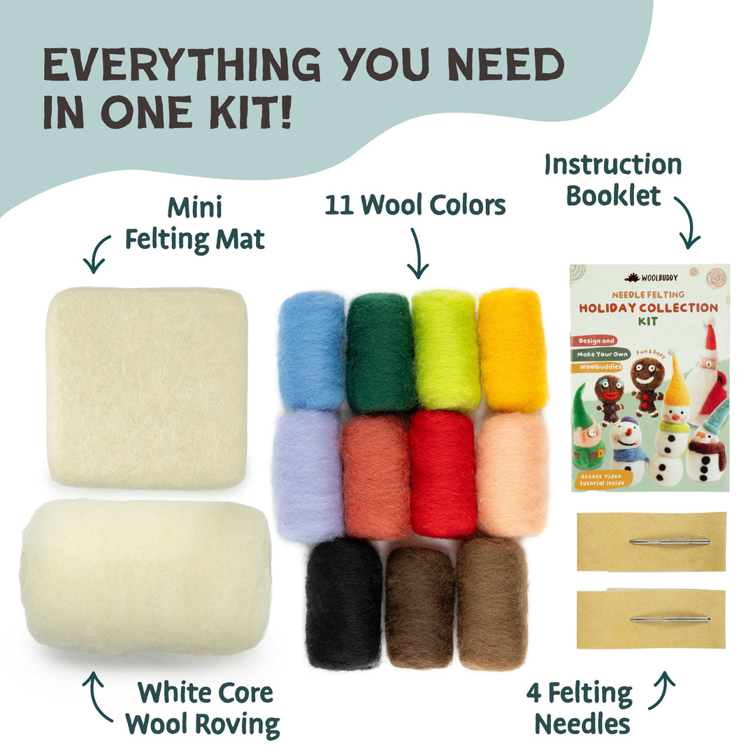 Woolbuddy Needle Felting Holiday Collection Kit – DIY Wool Felt Christmas Craft Set for Beginners