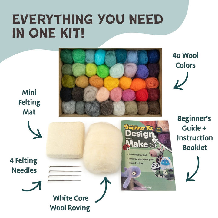 Beginner Needle Felting Kit – Woolbuddy Wool Roving Craft Set for DIY Felt Creations