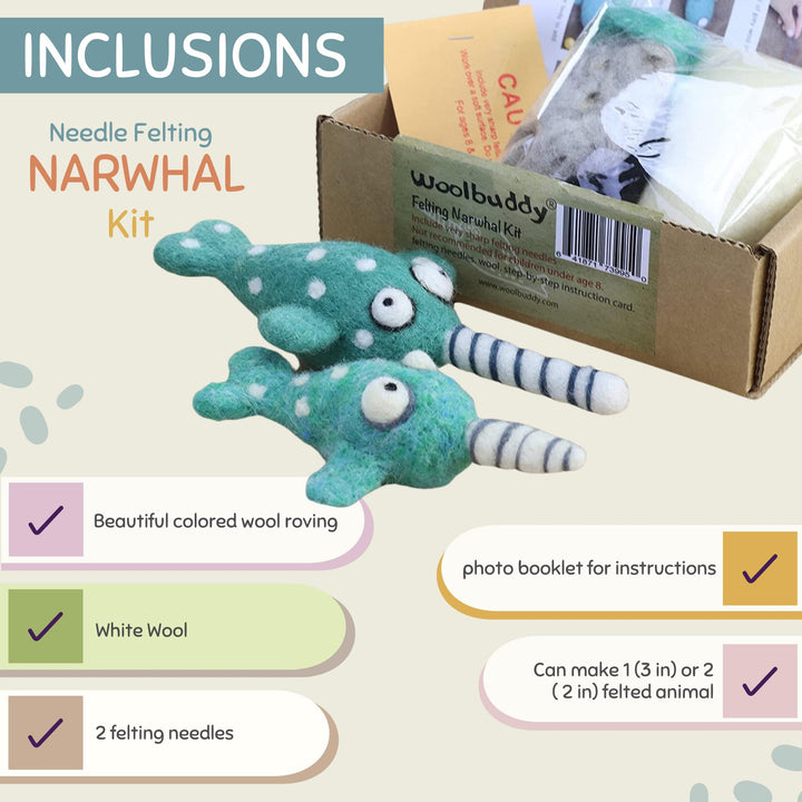 Needle felting Narwhal Kit Inclusions