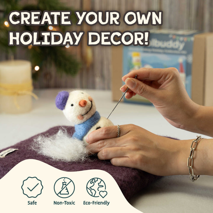 Woolbuddy Needle Felting Holiday Collection Kit – DIY Wool Felt Christmas Craft Set for Beginners