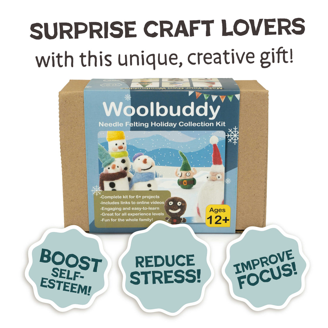 Woolbuddy Needle Felting Holiday Collection Kit – DIY Wool Felt Christmas Craft Set for Beginners