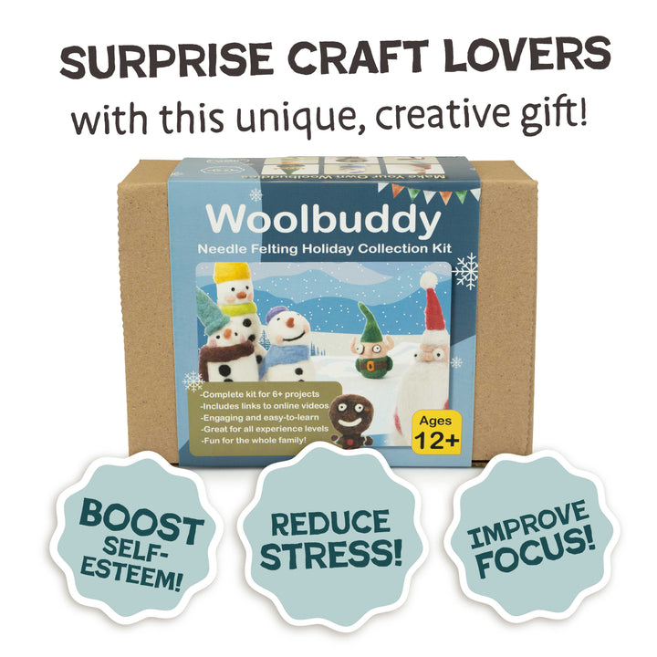 Woolbuddy Needle Felting Holiday Collection Kit – DIY Wool Felt Christmas Craft Set for Beginners