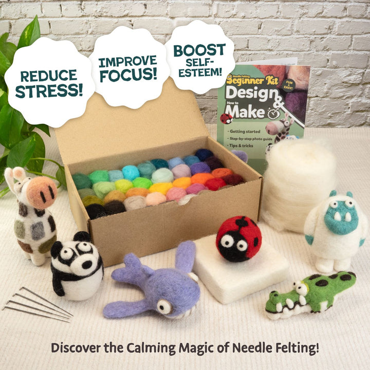 Beginner Needle Felting Kit – Woolbuddy Wool Roving Craft Set for DIY Felt Creations