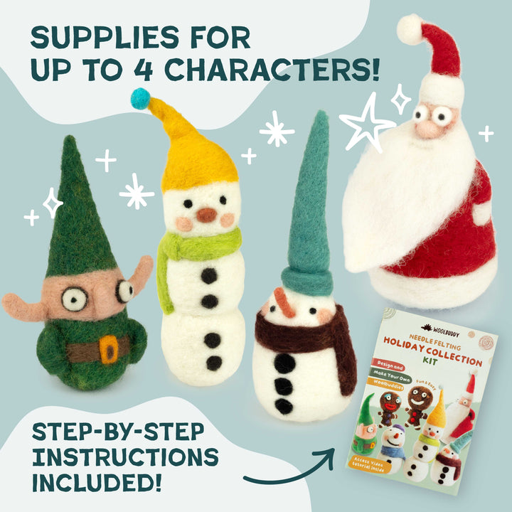 Woolbuddy Needle Felting Holiday Collection Kit – DIY Wool Felt Christmas Craft Set for Beginners