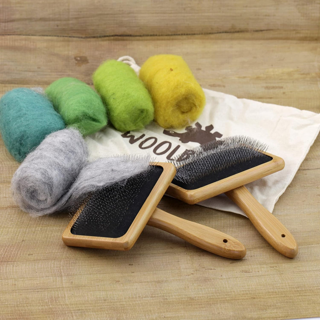 Woolbuddy Brush Set – 2 Piece Wool Carders with Cotton Storage Bag