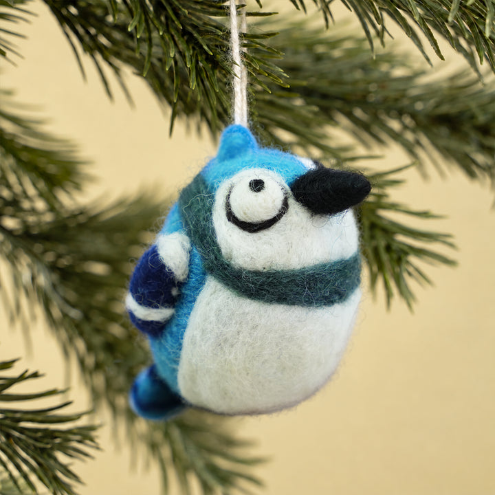 Blue Jay Ornament – Handmade Wool Felt Car & Bag Charm Decor | Woolbuddy