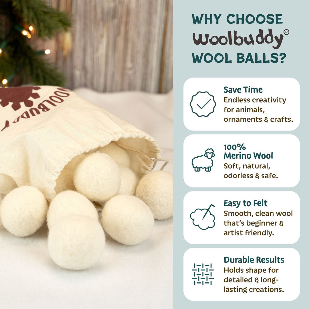 Soft Wool Felt Balls – 20 pcs / 12 pcs for Crafts, DIY Decorations, and Needle Felting | Woolbuddy