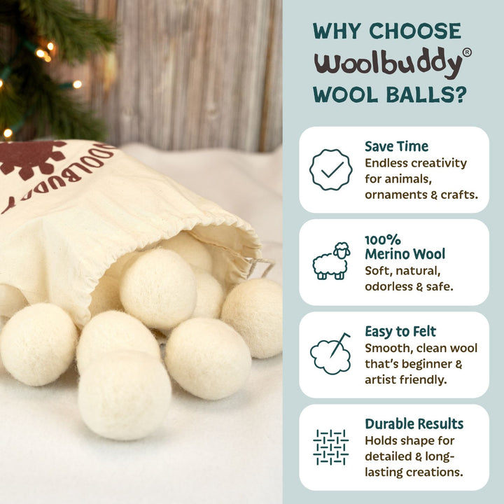 Soft Wool Felt Balls – 20 pcs / 12 pcs for Crafts, DIY Decorations, and Needle Felting | Woolbuddy
