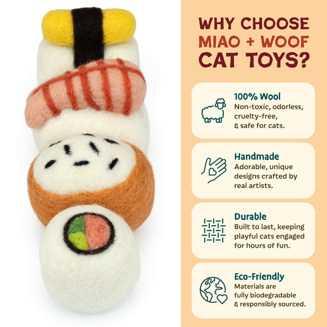 M&W Wool Felt Cat Sushi Set – Handmade Cat Toys (4 pcs)
