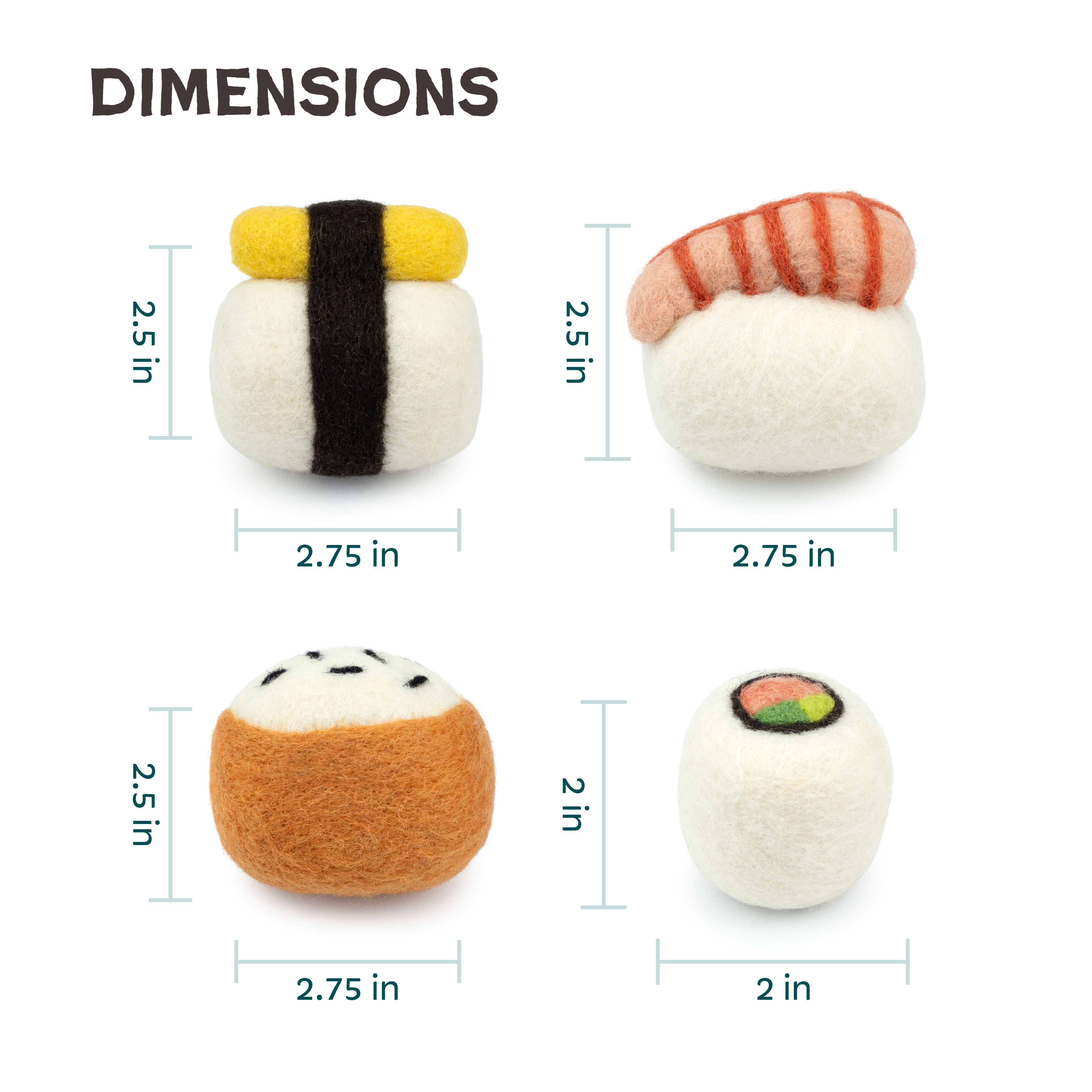 Wool Felt Cat Sushi Toy Set (4 pcs) Handmade | Woolbuddy