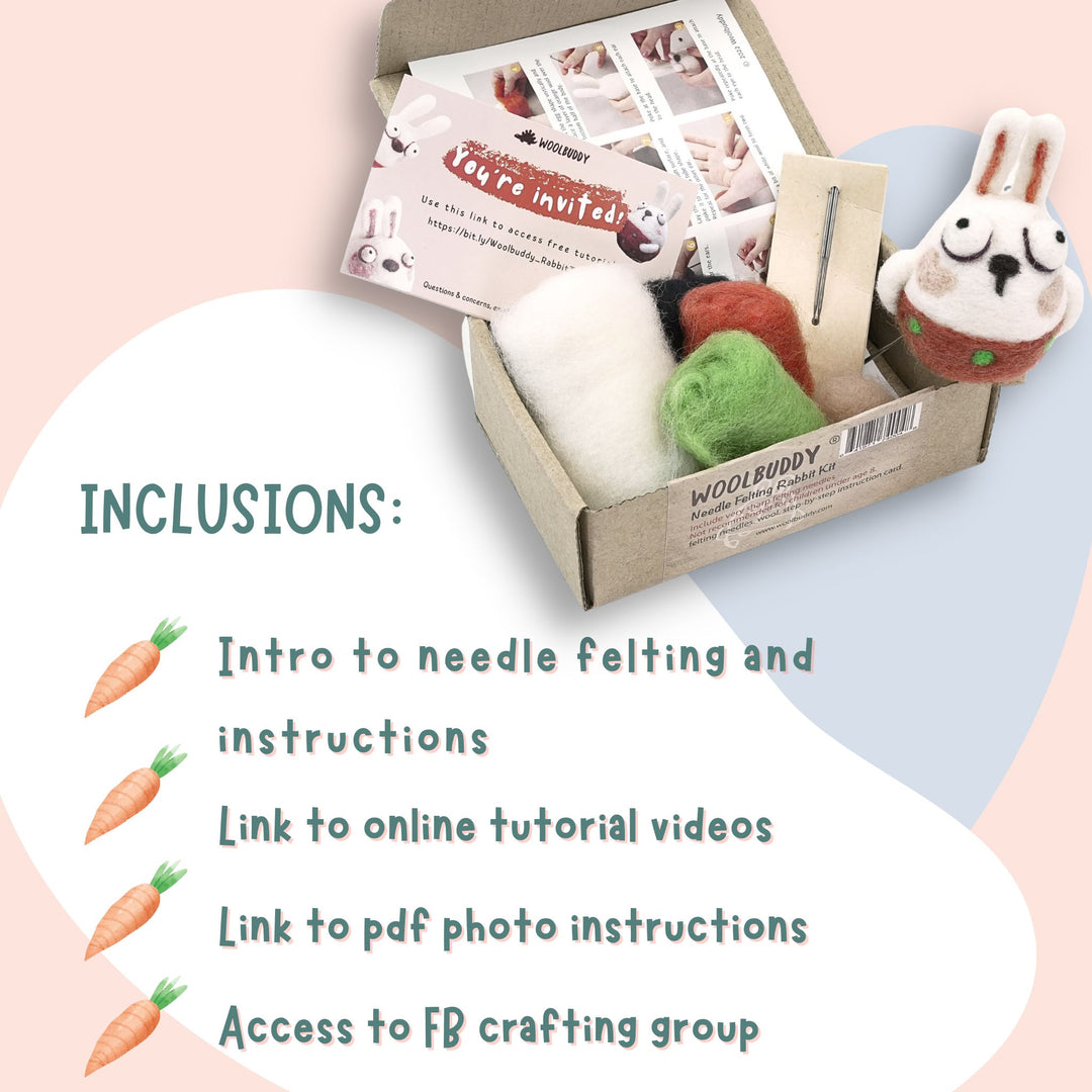 Needle Felting Rabbit Kit Inclusions
