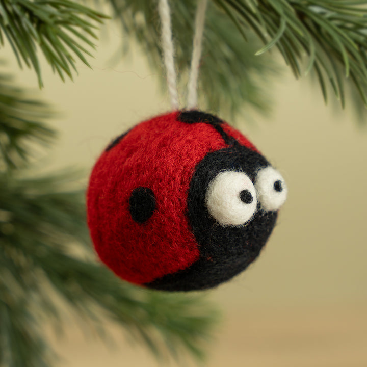 Handmade Felt Ladybug Ornament – Red Bug Christmas Decoration | Nature-Inspired Holiday Gift