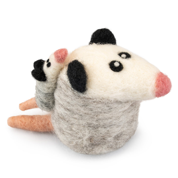 Handmade Wool Felt Opossum & Baby Ornament – Cute Woodland Animal Christmas Tree Decor