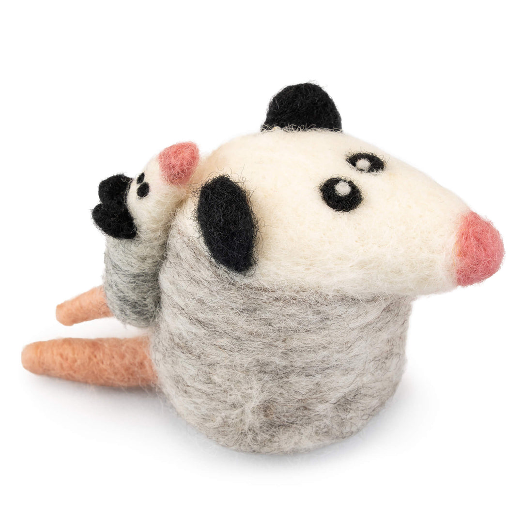 Handmade Wool Felt Opossum & Baby Ornament – Cute Woodland Animal Christmas Tree Decor