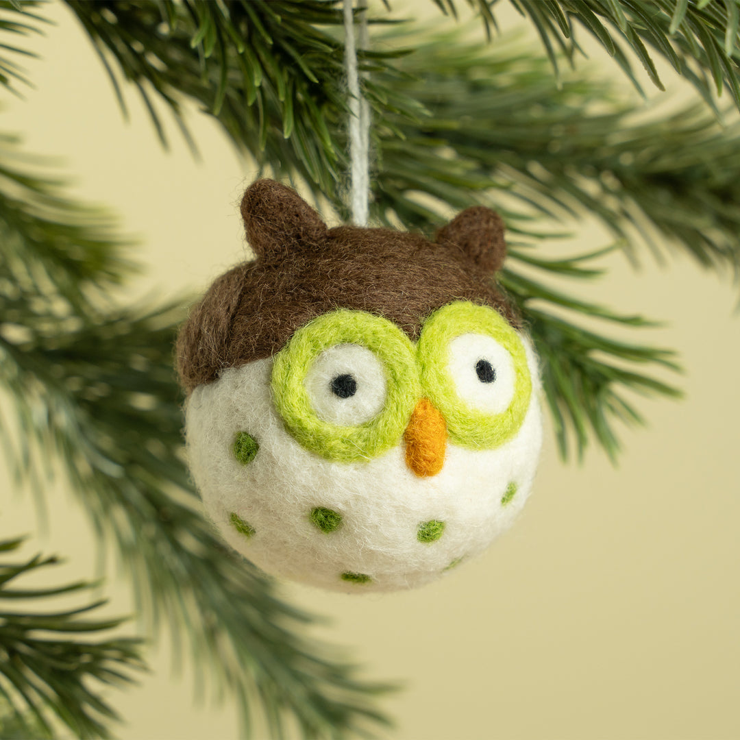 Handmade Wool Felt Owl Ornament – Cute Bird Christmas Decoration | Woolbuddy