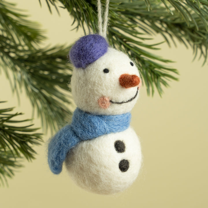 Handmade Wool Felt Snowman Ornament – Cute Christmas Tree Decoration | Woolbuddy