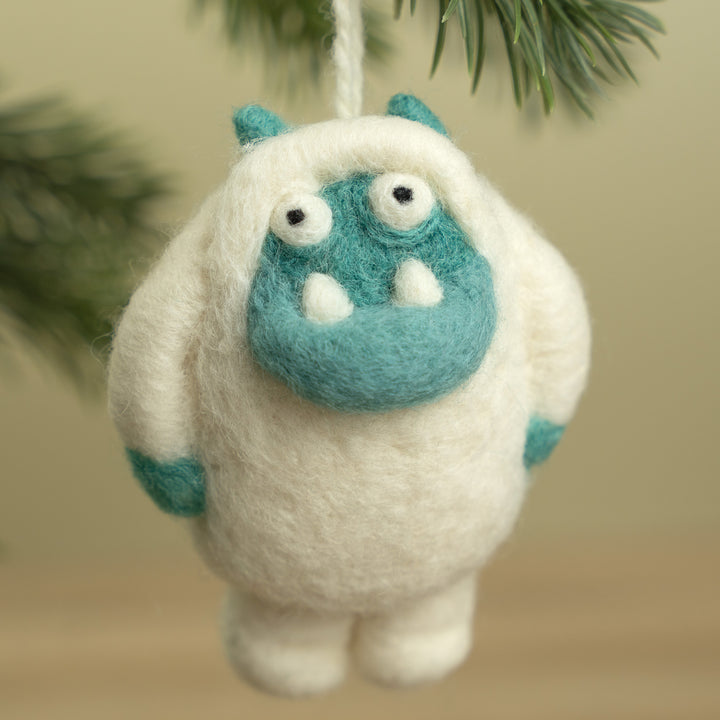 Handmade Wool Felt Yeti – Unique Mythical Creature Ornament for Holiday Decor | Woolbuddy