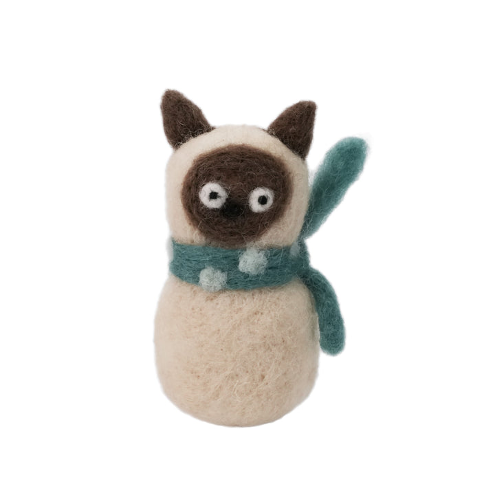 Handmade Wool Felt Siamese Cat – Cute Animal Decoration | Woolbuddy