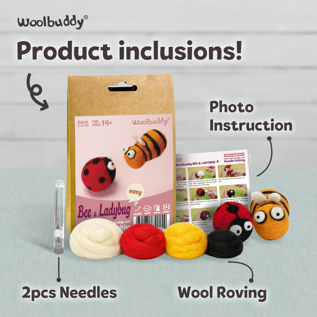 Needle Felting Bee and Ladybug Kit for Beginners | Woolbuddy