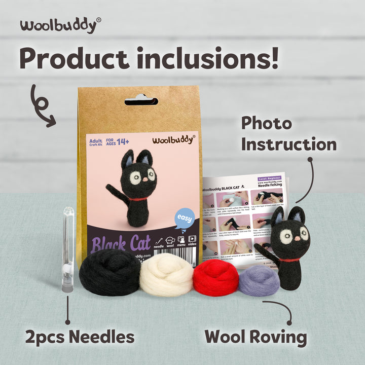 Black Cat Needle Felting Kit for Beginners | Woolbuddy