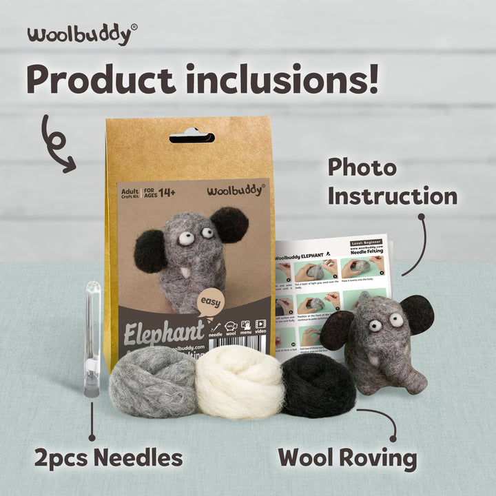 Needle Felting Elephant Kit for Beginners | Woolbuddy