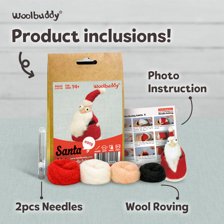 Woolbuddy Needle Felting Santa Kit – DIY Wool Christmas Craft for Beginners & Kids