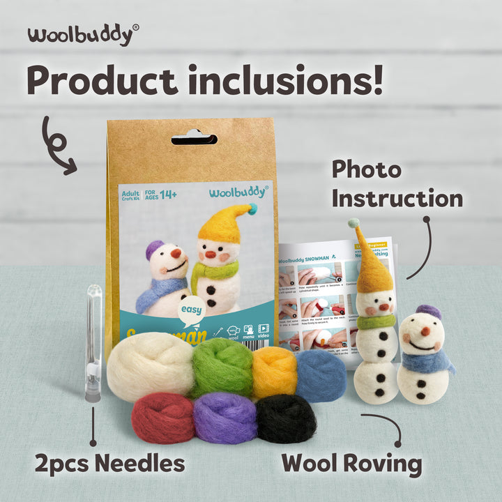Needle Felting Snowman Kit for Beginners – Complete Wool Craft Kit | Woolbuddy