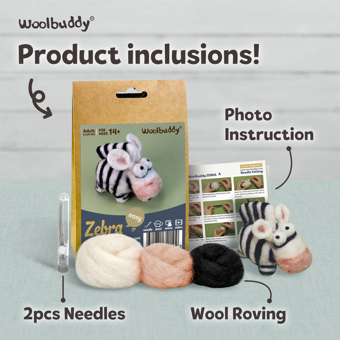 Needle Felting Zebra Kit for Beginners | Woolbuddy