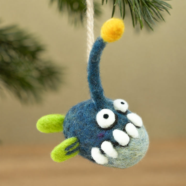 Anglerfish Ornament – Handmade Wool Felt Car & Bag Charm Decor | Woolbuddy