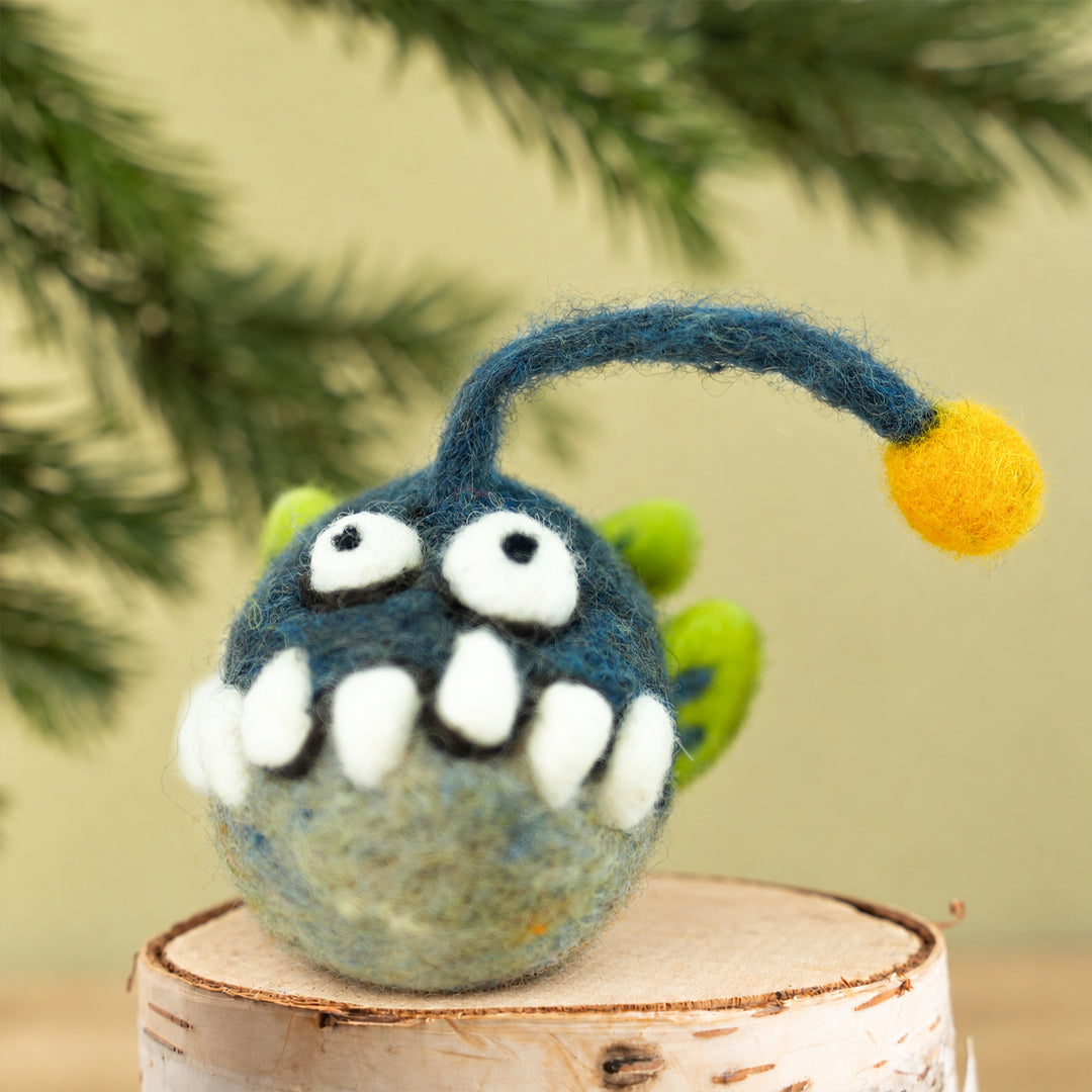 Anglerfish Ornament – Handmade Wool Felt Car & Bag Charm Decor | Woolbuddy