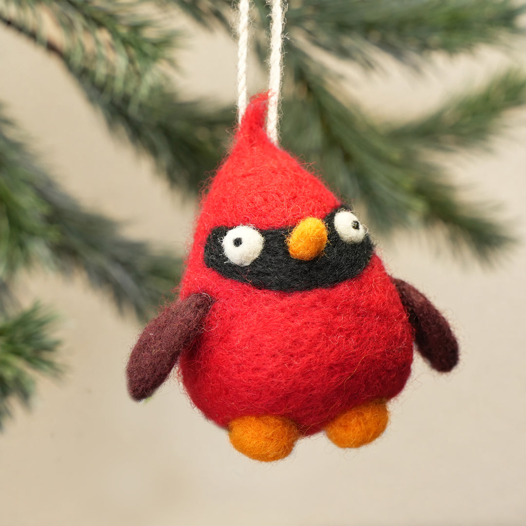 Handmade Felt Cardinal Ornament – Red Bird Car Accessory Charm | Woolbuddy