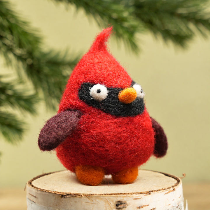 Handmade Felt Cardinal Ornament – Red Bird Car Accessory Charm | Woolbuddy