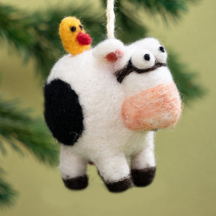 Handmade Wool Felt Cow Charm – Cute Bag & Desk Accessory | Woolbuddy