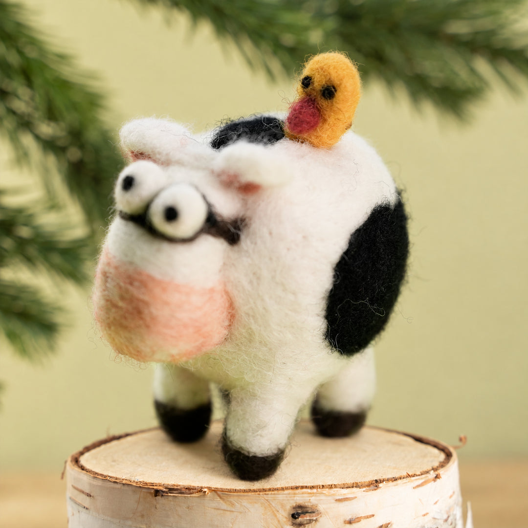 Handmade Wool Felt Cow Charm – Cute Bag & Desk Accessory | Woolbuddy