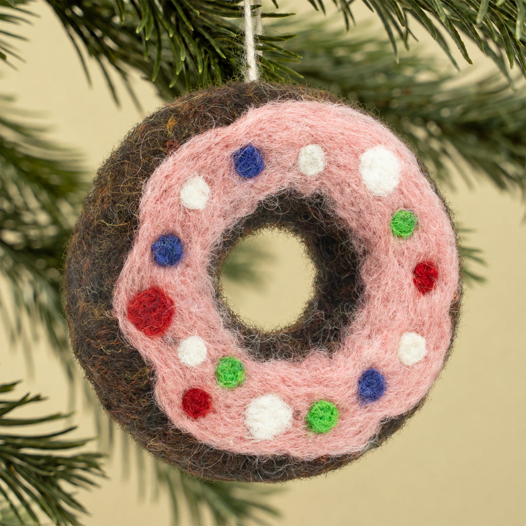 Handmade Wool Felt Donut Ornament – Cute Food-Themed Car Accessory Charm | Woolbuddy