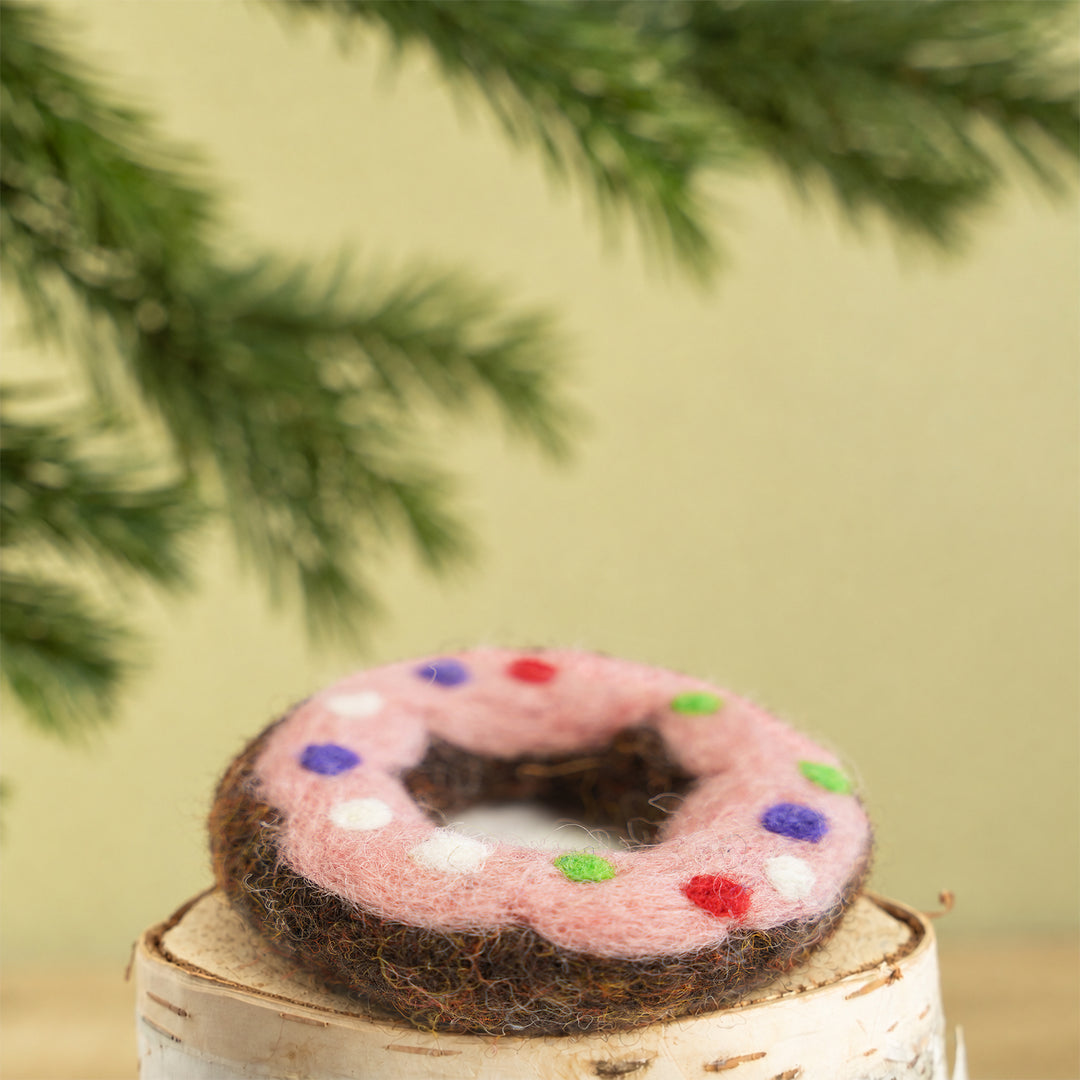 Handmade Wool Felt Donut Ornament – Cute Food-Themed Car Accessory Charm | Woolbuddy