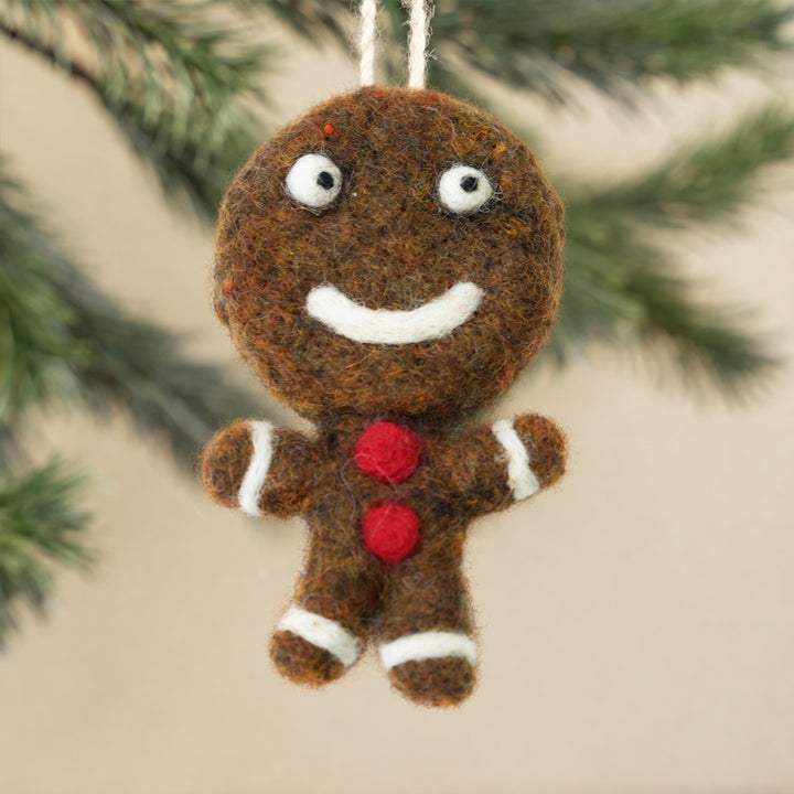 Gingerbread Man Ornament – Handmade Wool Felt Car & Bag Charm Decor | Woolbuddy