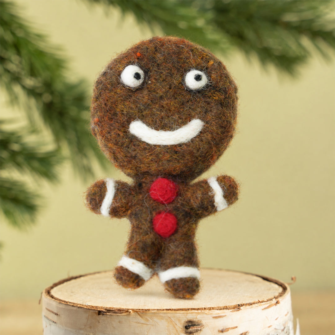 Gingerbread Man Ornament – Handmade Wool Felt Car & Bag Charm Decor | Woolbuddy
