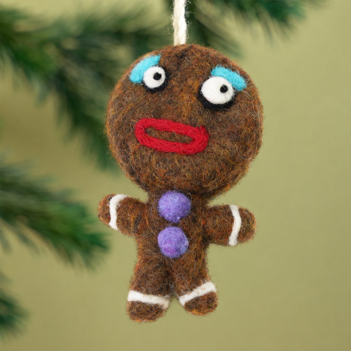 Gingerbread Man Ornament – Handmade Wool Felt Car & Bag Charm Decor | Woolbuddy