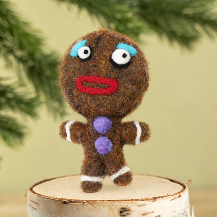 Gingerbread Man Ornament – Handmade Wool Felt Car & Bag Charm Decor | Woolbuddy