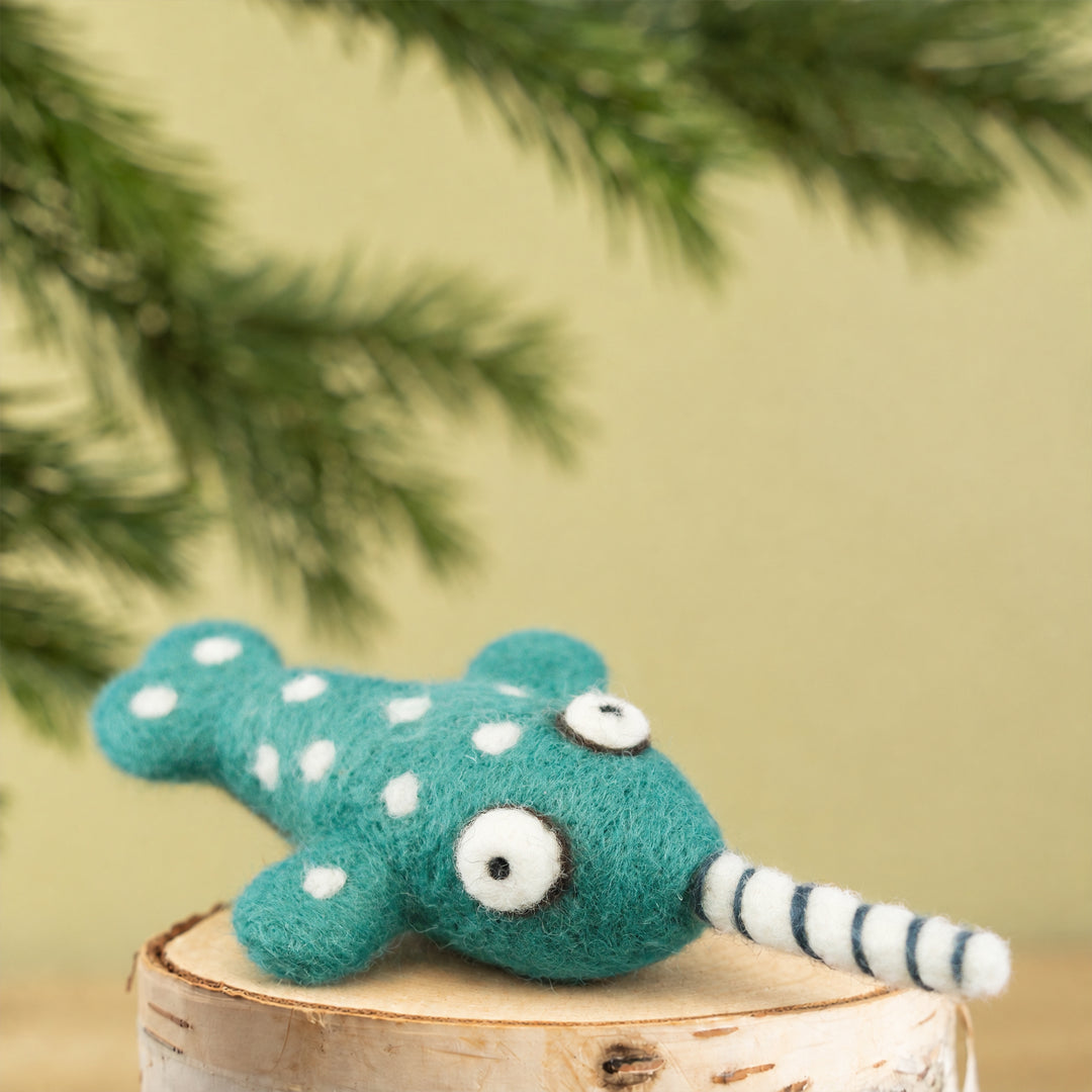 Handmade Felt Narwhal Ornament – Cute Ocean Animal Car Accessory Charm | Woolbuddy