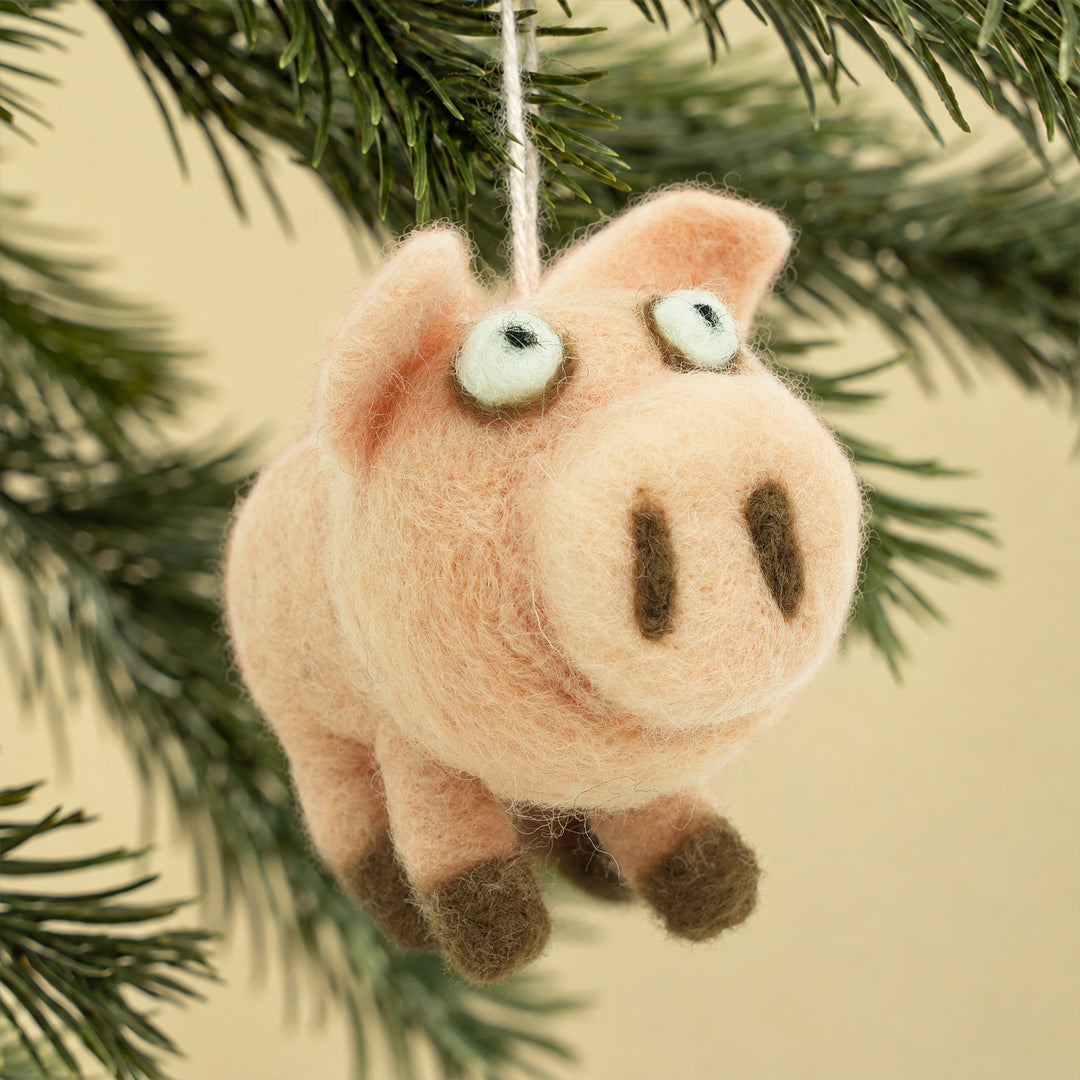 Pig Ornament – Handmade Wool Felt Car & Bag Charm Decor | Woolbuddy
